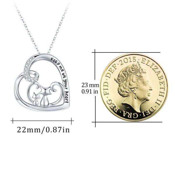 Sterling Silver Zircon Silver Plated Keep Me In Your Heart Cat Necklace-6