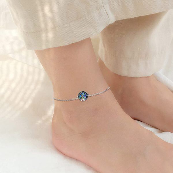 Sterling Silver Abalone Shell Oxidized Wolf And Girl Ankle Bracelet-1