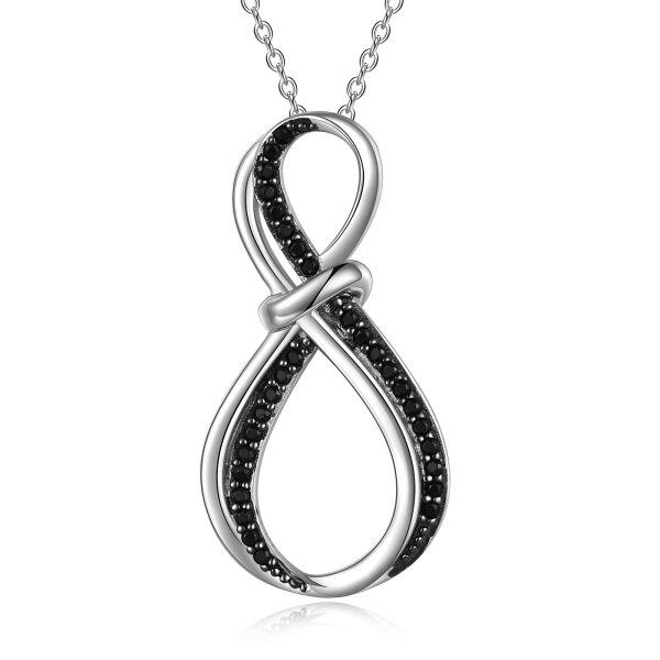 Sterling Silver Zircon Black and White Two-Tone Infinity Love Pendant Necklace-0