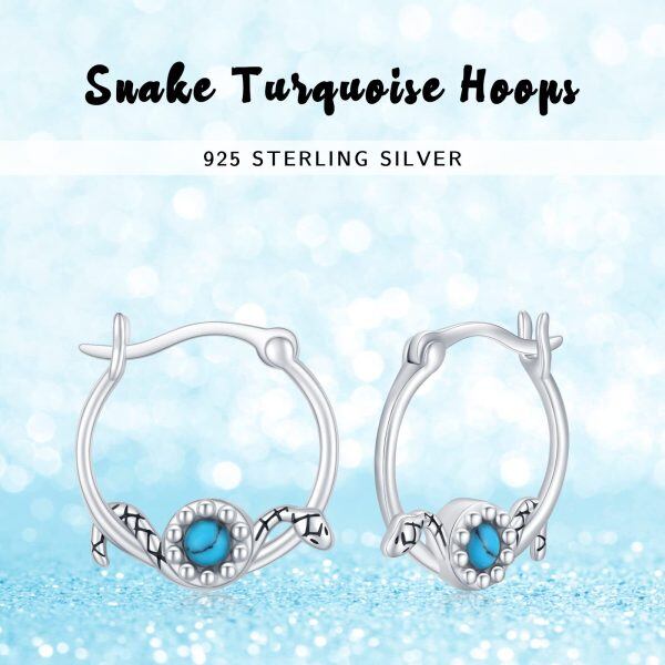 Sterling Silver Turquoise Rhodium Plated Snake Earrings-4