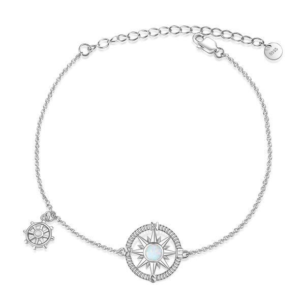 Sterling Silver Opal Silver Plated Compass Bracelet-0