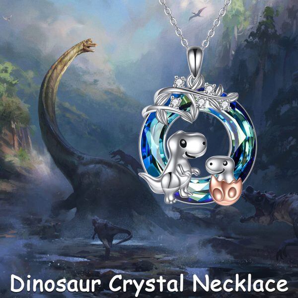 Sterling Silver Crystal Rhodium And Rose Gold Plated Dinosaur Necklace-4