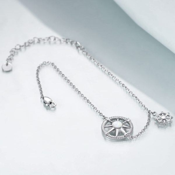 Sterling Silver Opal Silver Plated Compass Bracelet-4