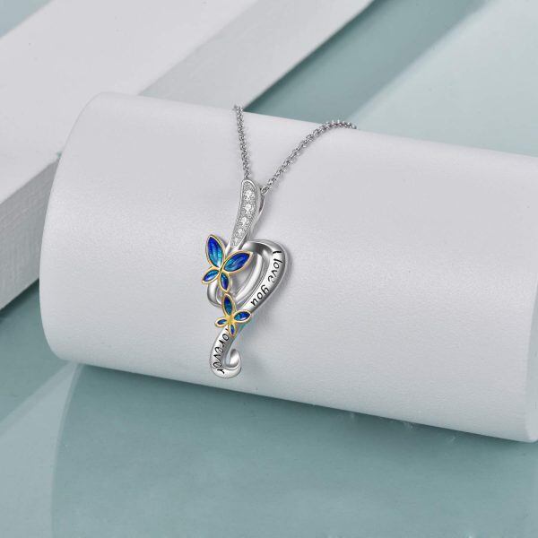 Sterling Silver Zircon Silver Plated I Love You Forever Butterfly Pendant Necklace-3