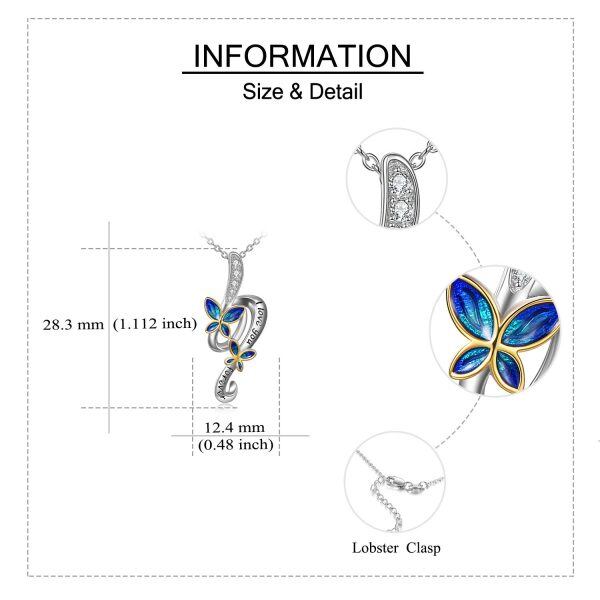 Sterling Silver Zircon Silver Plated I Love You Forever Butterfly Pendant Necklace-4