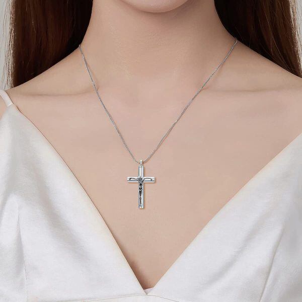 Sterling Silver Oxidized Skull Cross Necklace-1