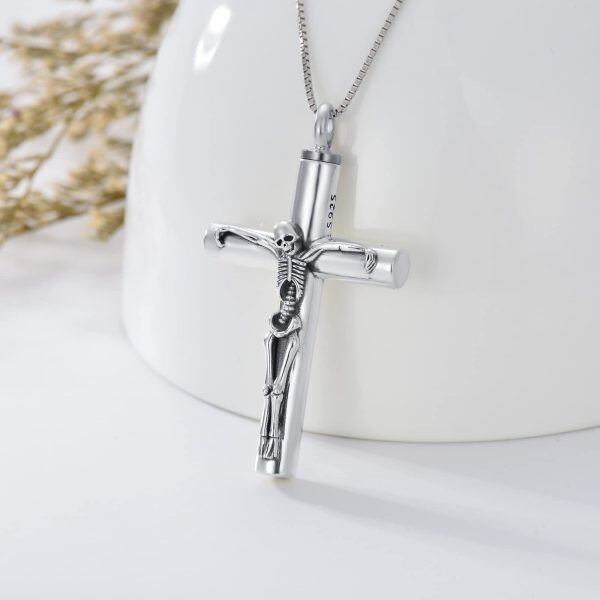 Sterling Silver Oxidized Skull Cross Necklace-2