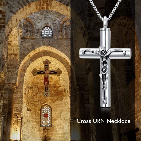 Sterling Silver Oxidized Skull Cross Necklace-3