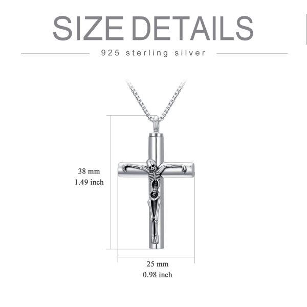 Sterling Silver Oxidized Skull Cross Necklace-4