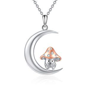 Sterling Silver Zircon Rhodium And Rose Gold Plated Mushroom Necklace-0