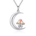 wholesale 925 Sterling Silver CZ Mushroom on Crescent Moon Necklace - Cute Bunny Birthdays Gifts for Her-0-0