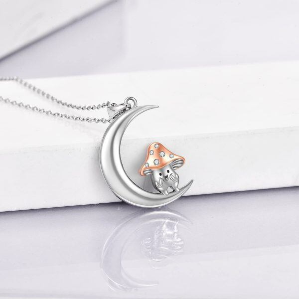 Sterling Silver Zircon Rhodium And Rose Gold Plated Mushroom Necklace-1