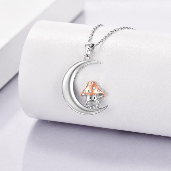 Sterling Silver Zircon Rhodium And Rose Gold Plated Mushroom Necklace-2