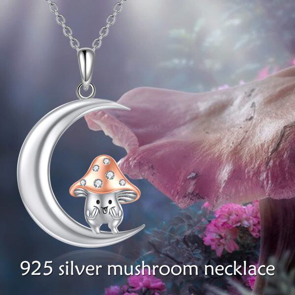 Sterling Silver Zircon Rhodium And Rose Gold Plated Mushroom Necklace-4