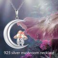wholesale 925 Sterling Silver CZ Mushroom on Crescent Moon Necklace - Cute Bunny Birthdays Gifts for Her-0-4