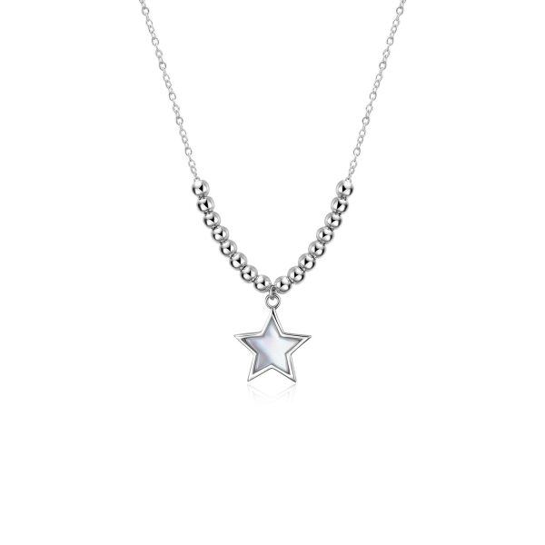 Sterling Silver Shell Silver Plated Star Pendant Necklace -0