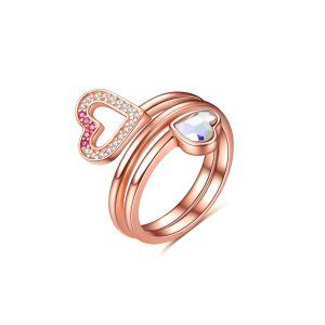 Sterling Silver Crystal Rose Gold Plated Heart Adjustable Rings -0