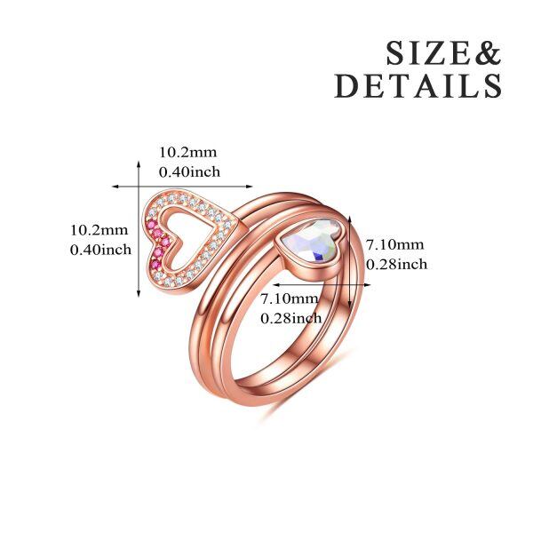 Sterling Silver Crystal Rose Gold Plated Heart Adjustable Rings -4