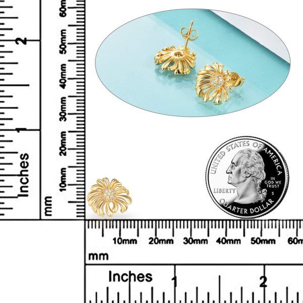 Sterling Silver Zircon Gold Plated Sunflower Stud Earrings -2