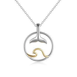 Sterling Silver Two Tone Color Ocean Wave Mermaid Necklace-0