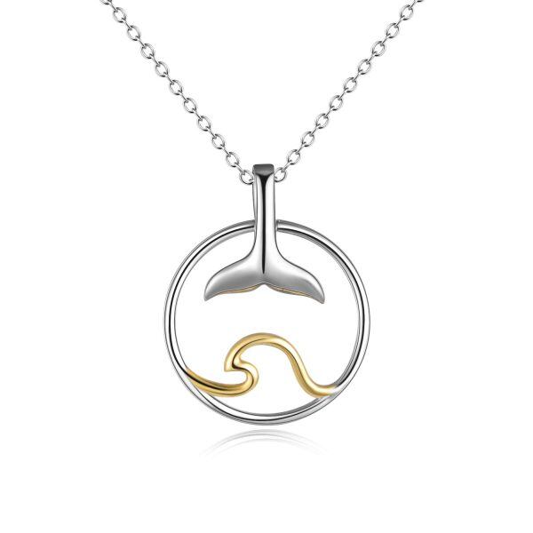 Sterling Silver Two Tone Color Ocean Wave Mermaid Necklace-0