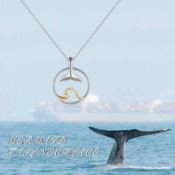 Sterling Silver Two Tone Color Ocean Wave Mermaid Necklace-2