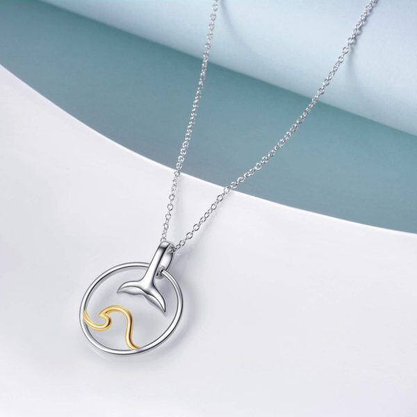 Sterling Silver Two Tone Color Ocean Wave Mermaid Necklace-4