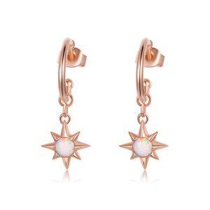 Sterling Silver Opal Rose Gold Star Hoop Earrings -0