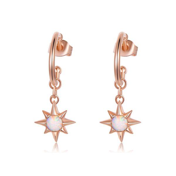 Sterling Silver Opal Rose Gold Star Hoop Earrings -0