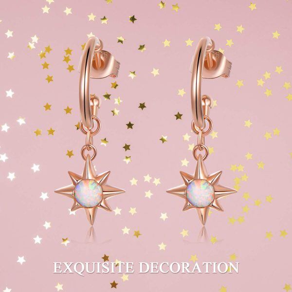 Sterling Silver Opal Rose Gold Star Hoop Earrings -4