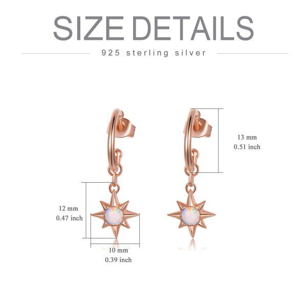 Sterling Silver Opal Rose Gold Star Hoop Earrings -5