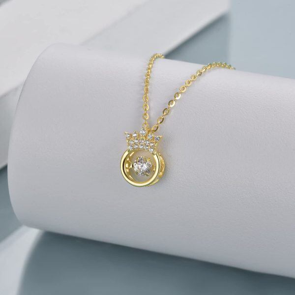 Sterling Silver Zircon Gold Plated Queen Crown Beating heart Pendant Necklace-2