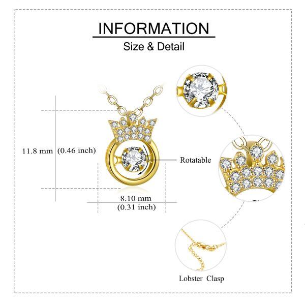 Sterling Silver Zircon Gold Plated Queen Crown Beating heart Pendant Necklace-4