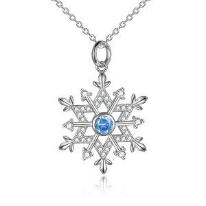 Sterling Silver Zircon Silver Plated Snowflake Pendant Necklace-0