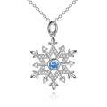 wholesale 925 Sterling Silver Blue Crystal Snowflake Pendant Necklace for Women-0-0