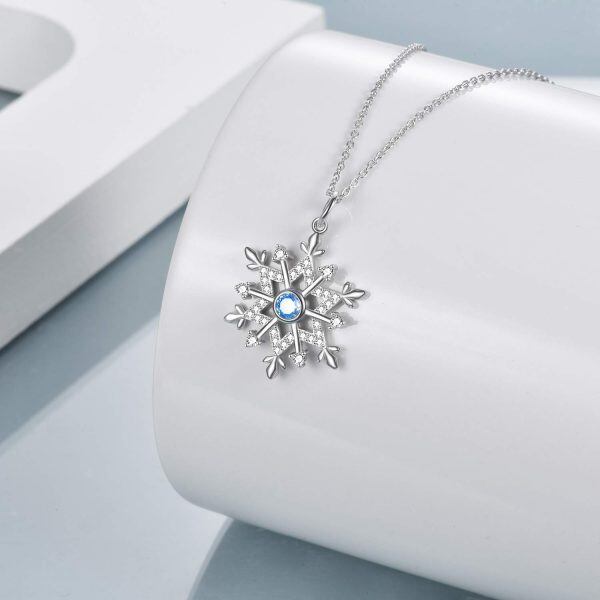 Sterling Silver Zircon Silver Plated Snowflake Pendant Necklace-1