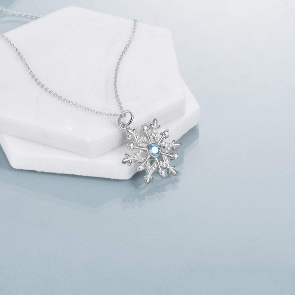 Sterling Silver Zircon Silver Plated Snowflake Pendant Necklace-2