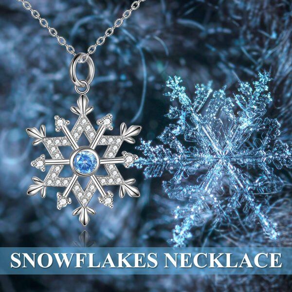 Sterling Silver Zircon Silver Plated Snowflake Pendant Necklace-4