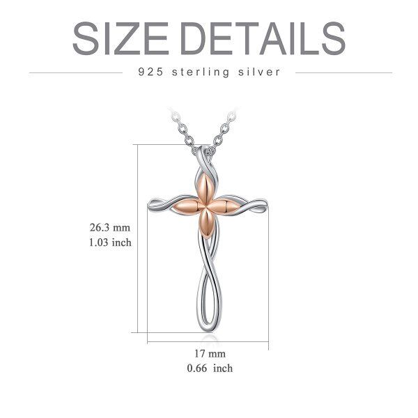 Sterling Silver Two Tone Color Clover Design Cross Pendant Necklace-3