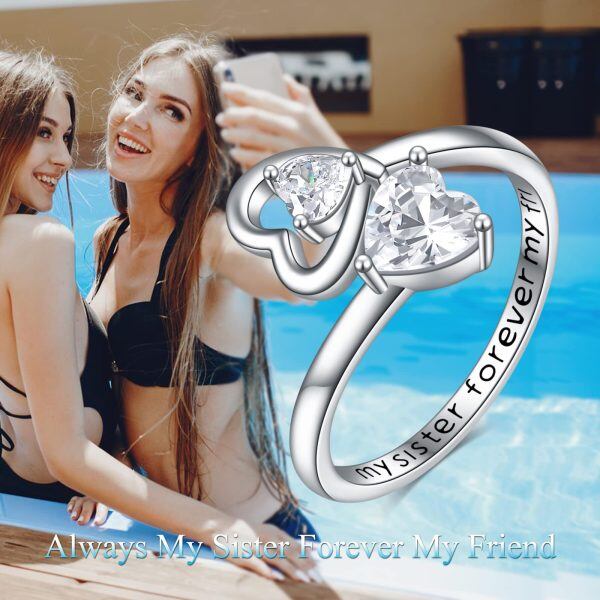 Sterling Silver Crystal Silver Plated Always My Sister Forever My Friend Ring-5