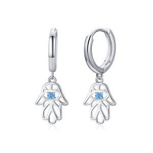 Sterling Silver Zircon Silver Plated Hamsa Hand Hoop Earrings-0