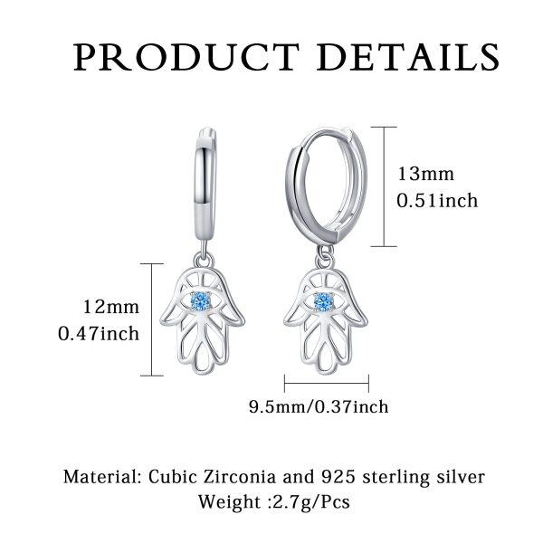 Sterling Silver Zircon Silver Plated Hamsa Hand Hoop Earrings-4