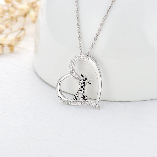 Sterling Silver Zircon Rhodium Plated Giraffe Necklace-1