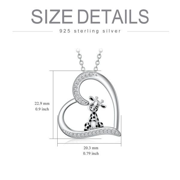 Sterling Silver Zircon Rhodium Plated Giraffe Necklace-3