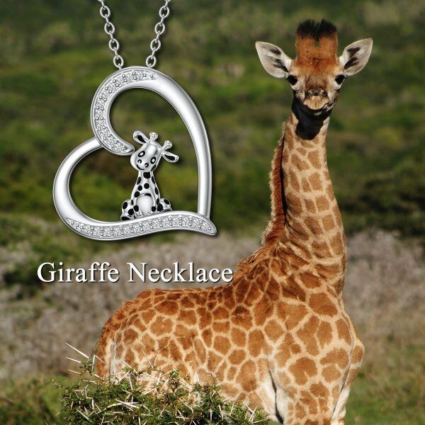 Sterling Silver Zircon Rhodium Plated Giraffe Necklace-5