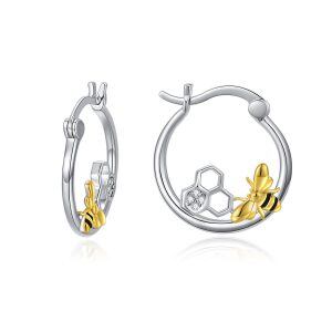 Sterling Silver Zircon Rhodium And Gold Plated Bee Earrings-0