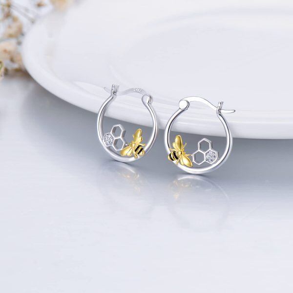 Sterling Silver Zircon Rhodium And Gold Plated Bee Earrings-1