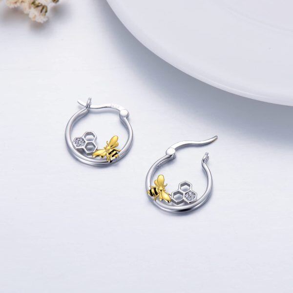 Sterling Silver Zircon Rhodium And Gold Plated Bee Earrings-2