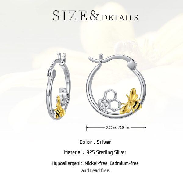 Sterling Silver Zircon Rhodium And Gold Plated Bee Earrings-5