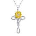 wholesale 925 Sterling Silver & Yellow Gold Plated Sunflower Cross Pendant Necklace for Women-0-0